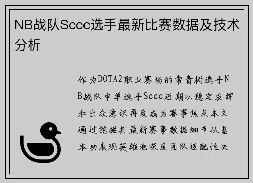 NB战队Sccc选手最新比赛数据及技术分析